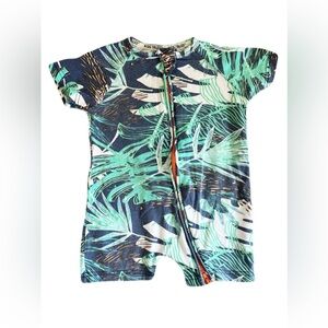 Kids Tales Tropical Leaf Print Shortie Romper